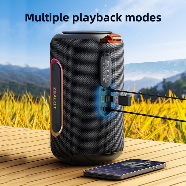 Zealot MP1 60W Portable Outdoor RGB Bluetooth Speaker – Bass Boost, Bluetooth 5.4, 8000mAh Battery